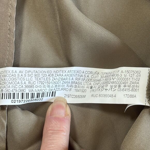 ZARA OFF GREEN SATIN V-NECK SHIRT LONG SLEEVE BUTTON CLOSURE SIZE M NWT - Picture 8 of 9